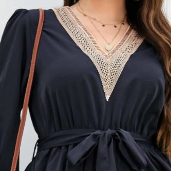 Melo Apparel Plus Size Contrast Tie Waist Midi Dress - Picture 3 of 8